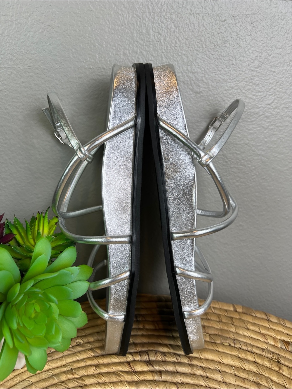 Jeffrey Campbell Metallic Silver Strappy Slingback Sandals - Picture 5 of 7